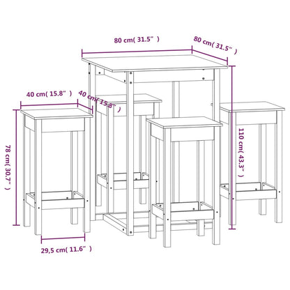 5 Piece Bar Set White Solid Wood Pine