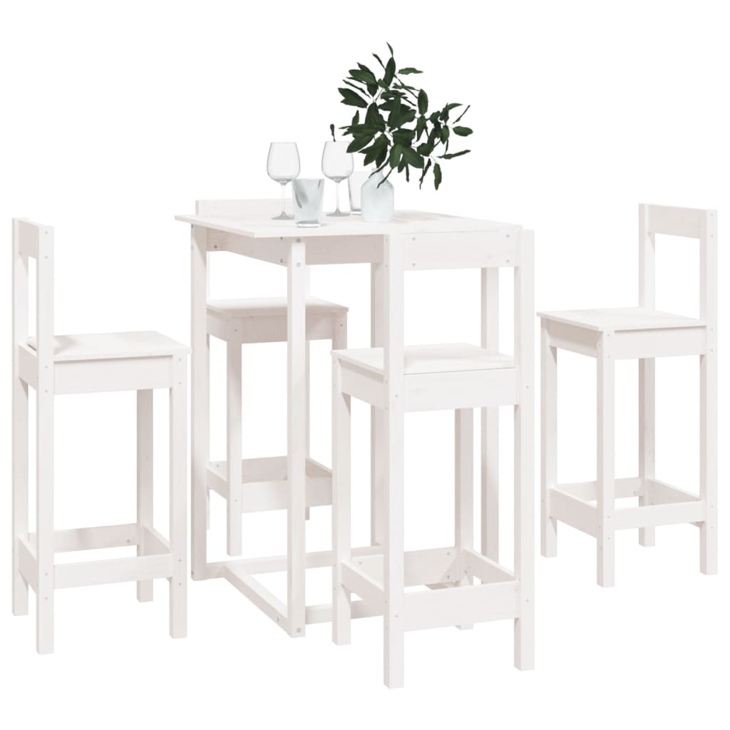 5 Piece Bar Set White Solid Wood Pine