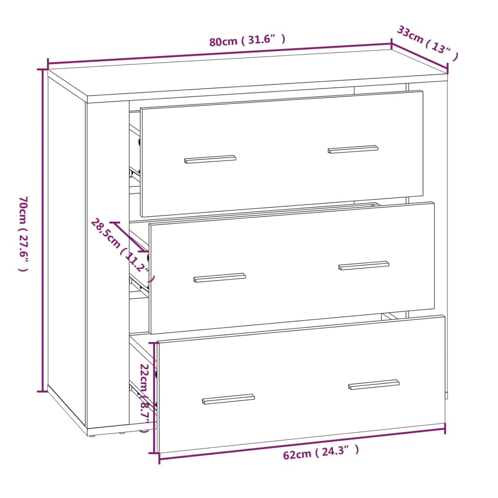 Sideboard White 80x33x70 cm Engineered Wood