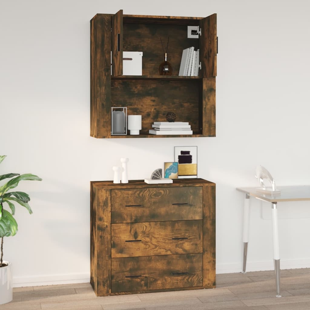 Wall Cabinet Smoked Oak 80x33x80 cm Engineered Wood