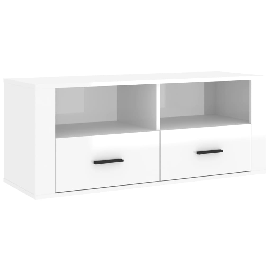 TV Cabinet High Gloss White 100x35x40 cm Engineered Wood