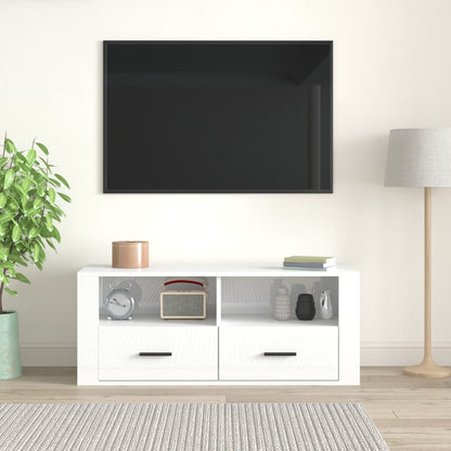 TV Cabinet High Gloss White 100x35x40 cm Engineered Wood