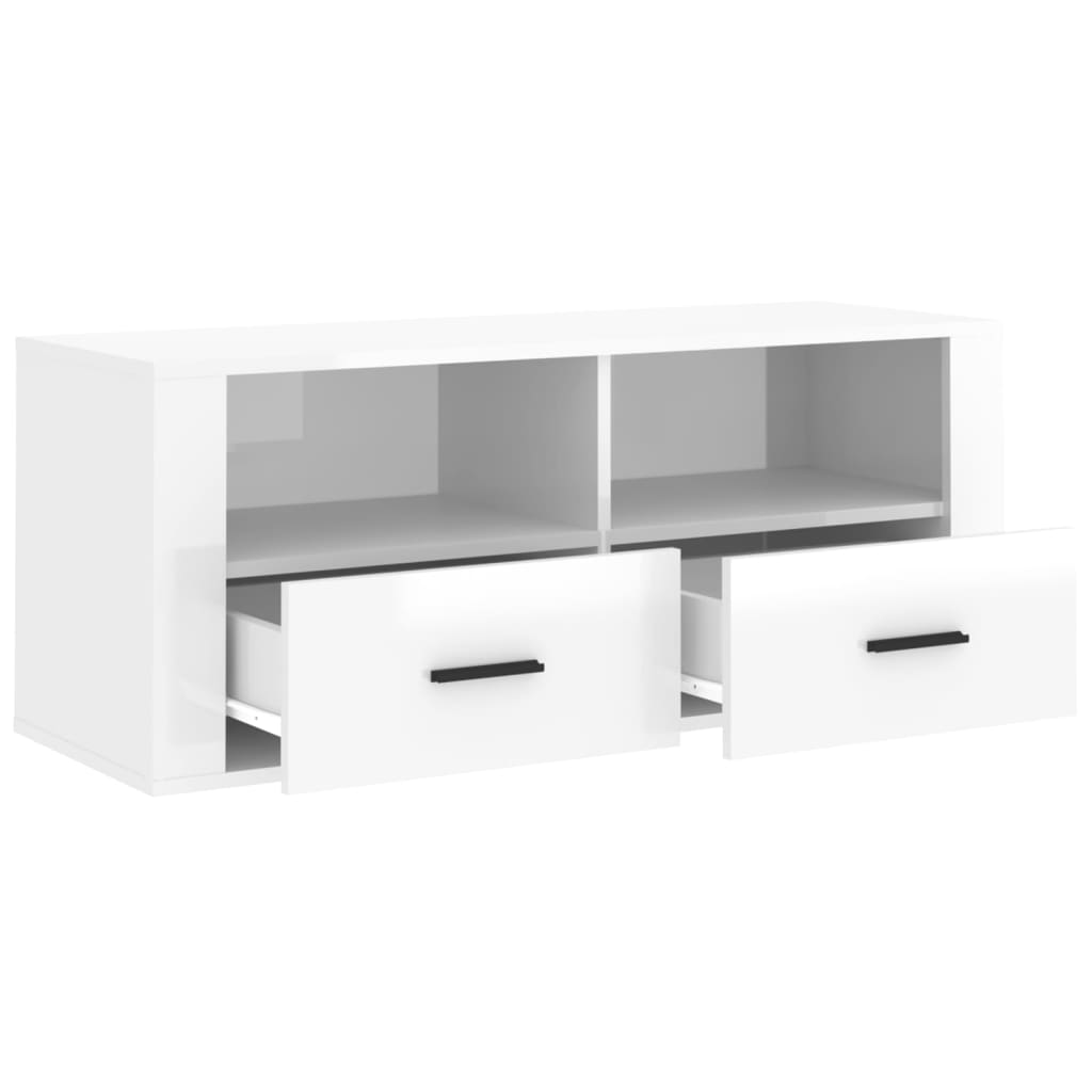 TV Cabinet High Gloss White 100x35x40 cm Engineered Wood