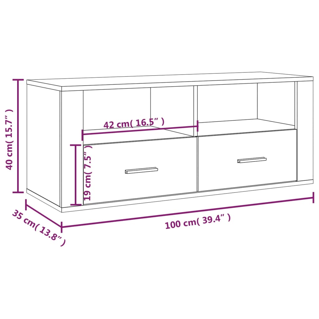 TV Cabinet High Gloss White 100x35x40 cm Engineered Wood