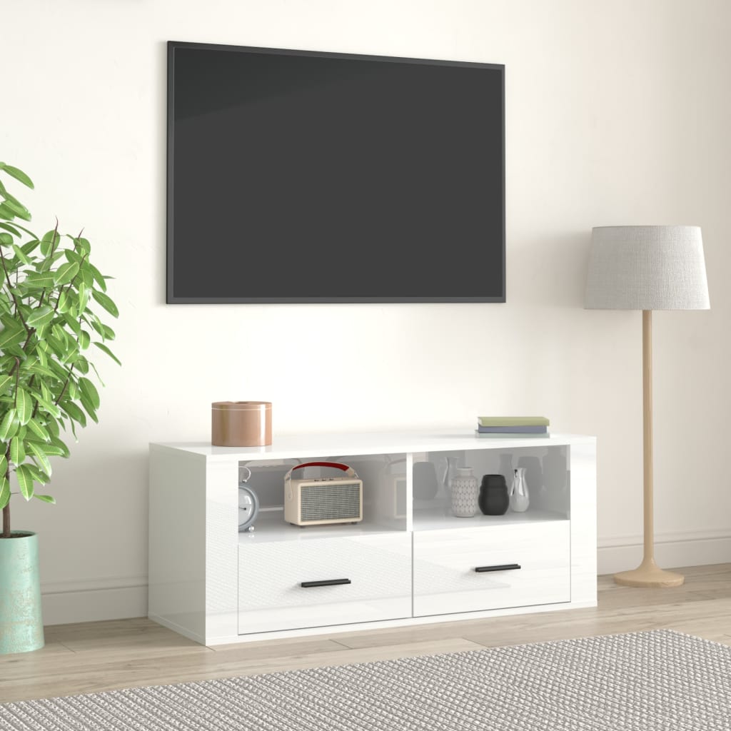 TV Cabinet High Gloss White 100x35x40 cm Engineered Wood