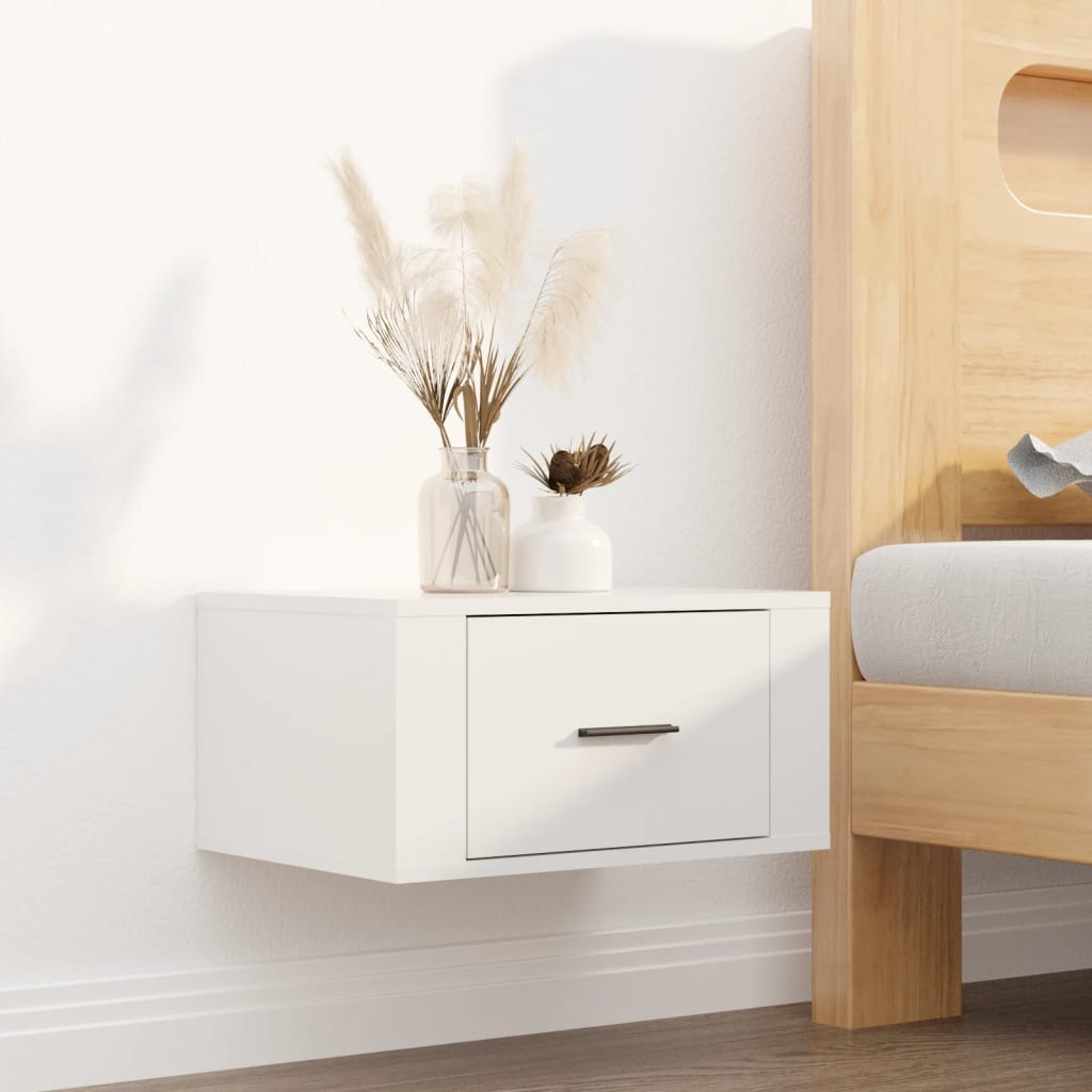 Wall-mounted Bedside Cabinet High Gloss White 50x36x25 cm