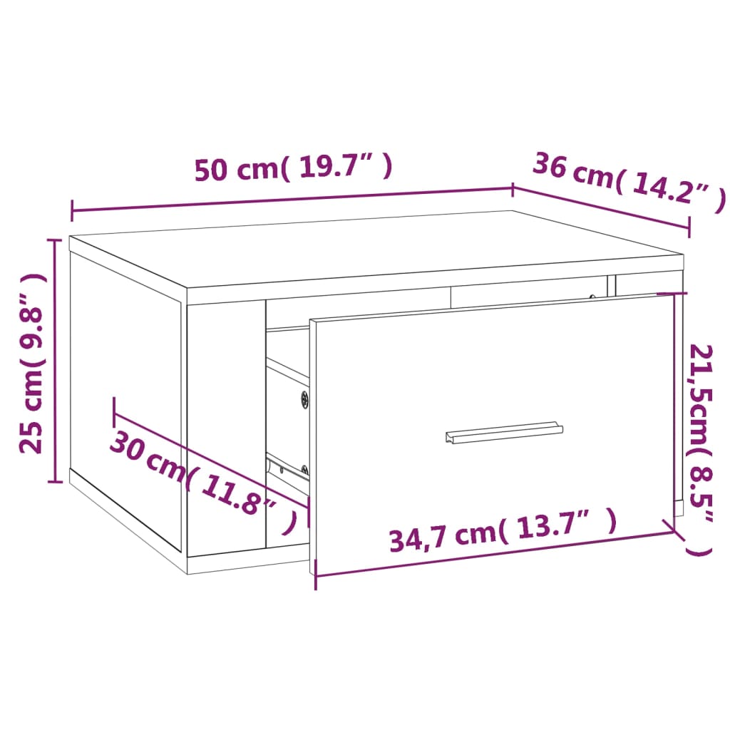 Wall-mounted Bedside Cabinet Concrete Grey 50x36x25 cm