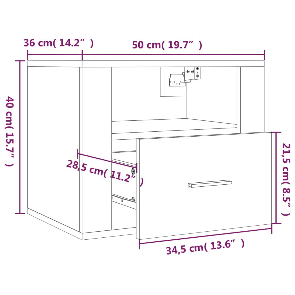 Wall-mounted Bedside Cabinets 2 pcs High Gloss White 50x36x40cm