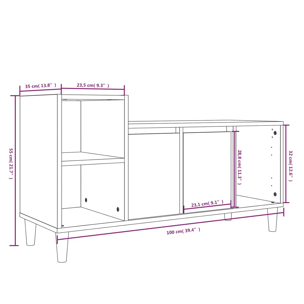 TV Cabinet High Gloss White 100x35x55 cm Engineered Wood