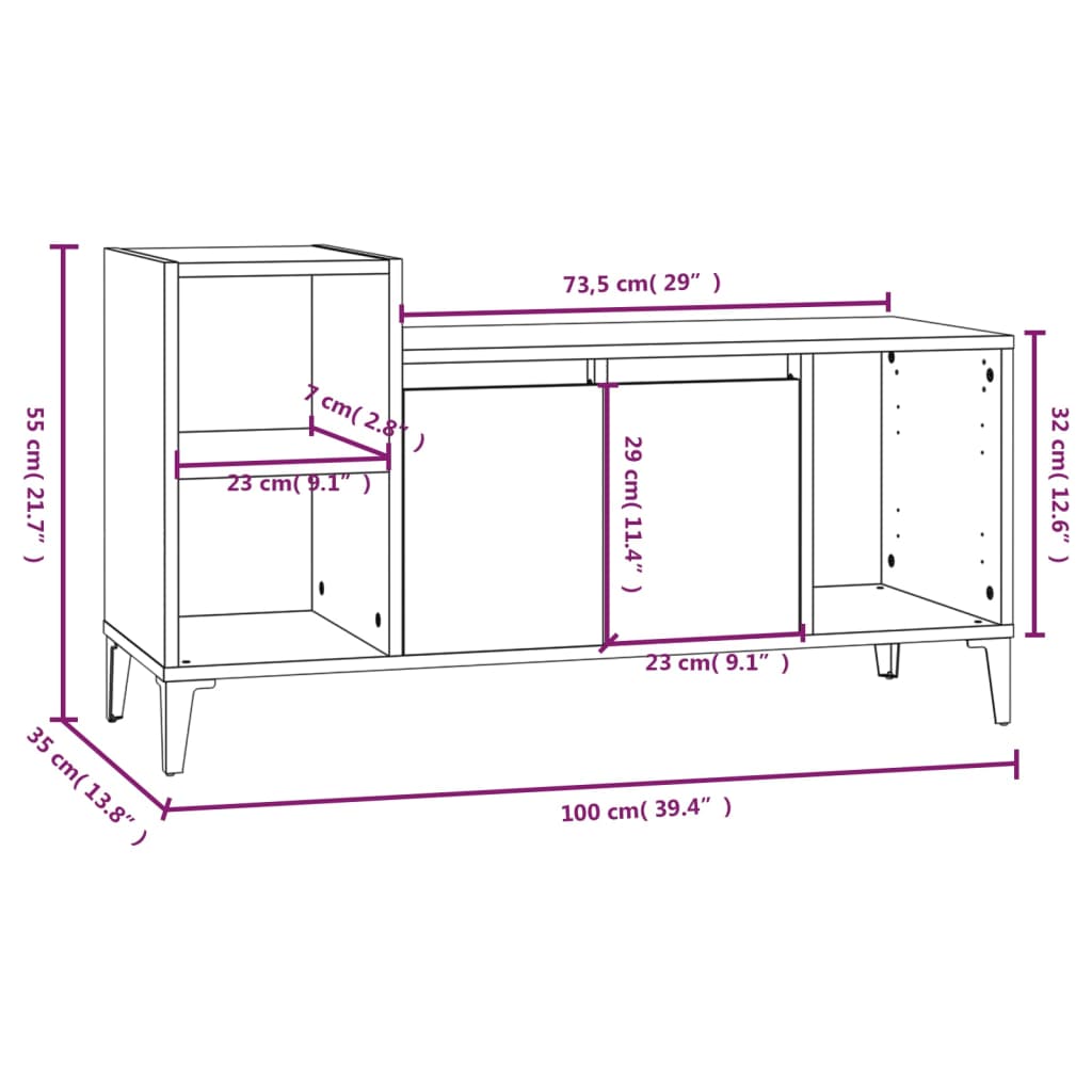 TV Cabinet White 100x35x55 cm Engineered Wood