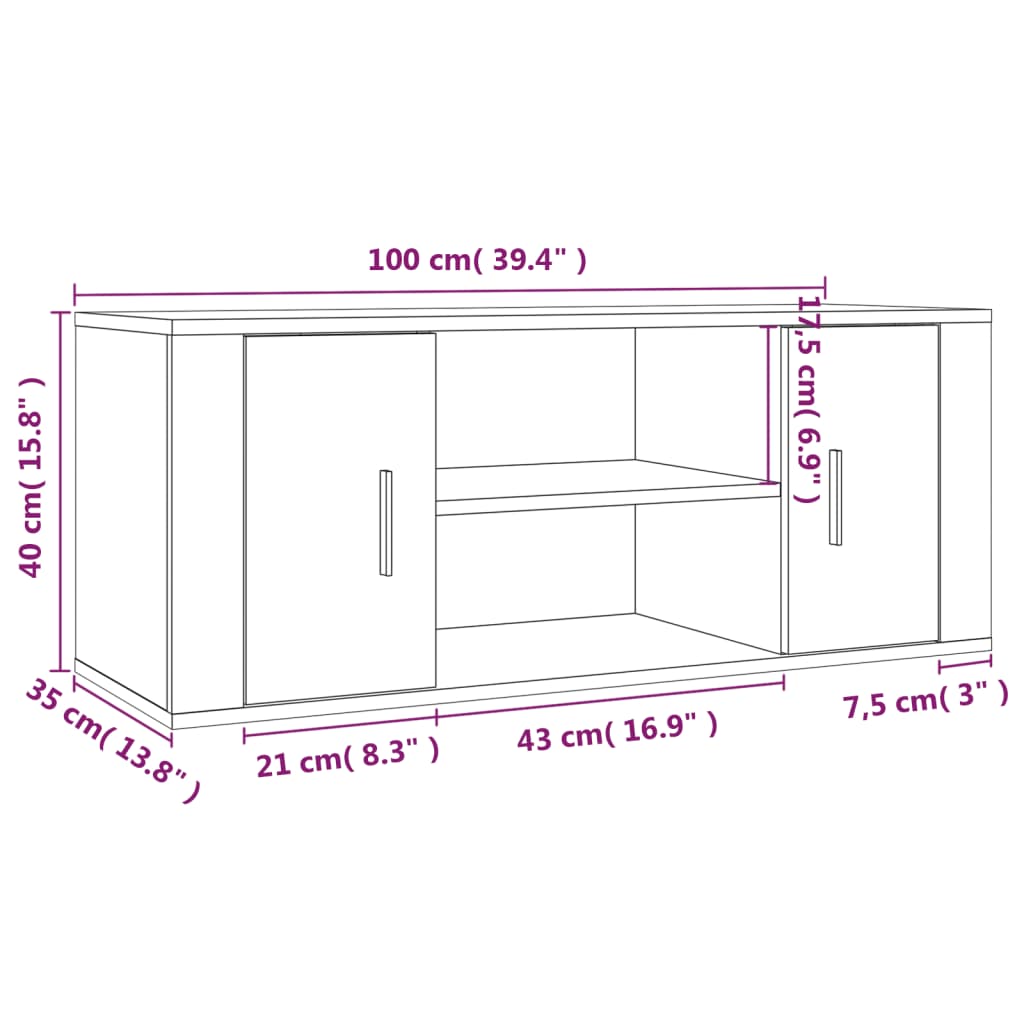 TV Cabinet Concrete Grey 100x35x40 cm Engineered Wood