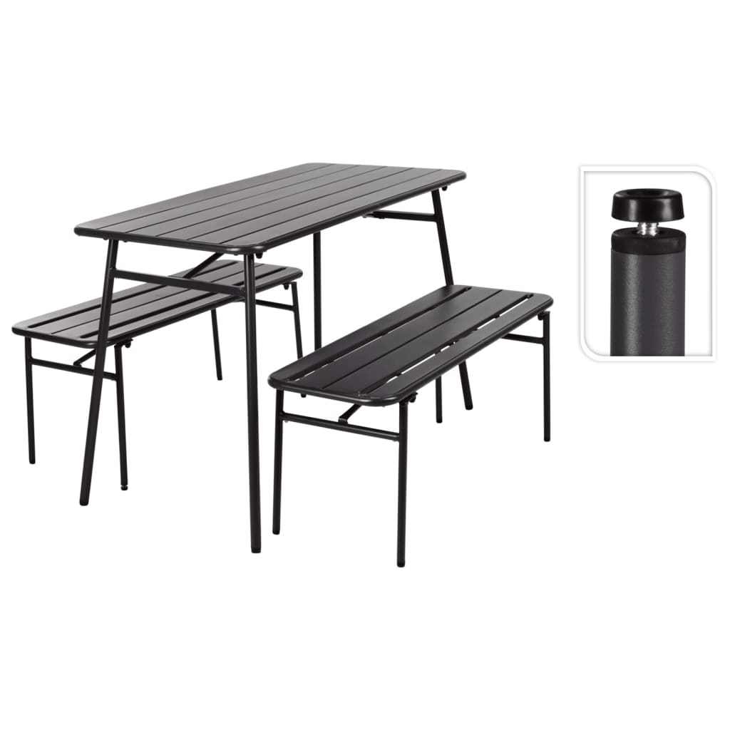 3 Piece Garden Table and Bench Set Steel Grey