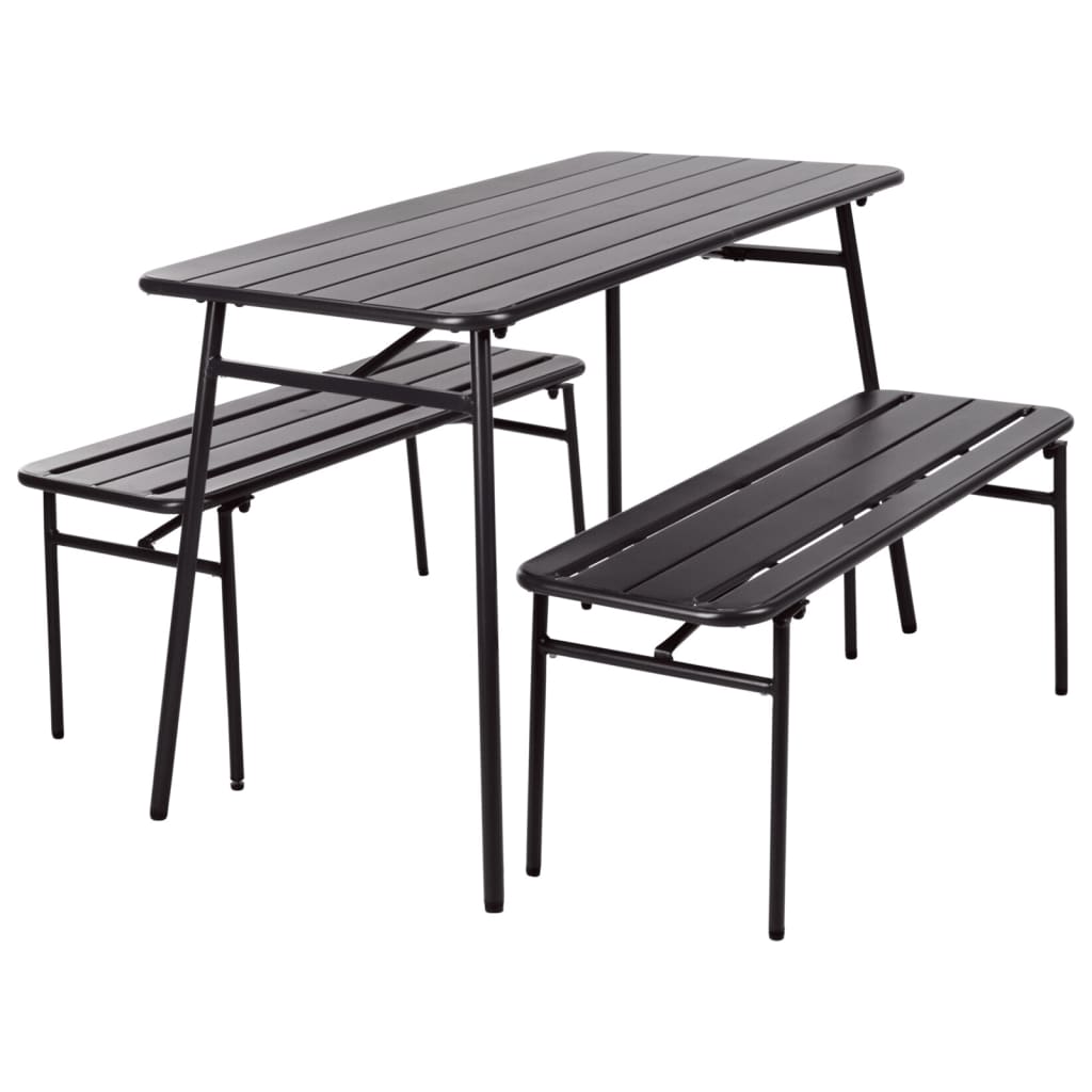 3 Piece Garden Table and Bench Set Steel Grey