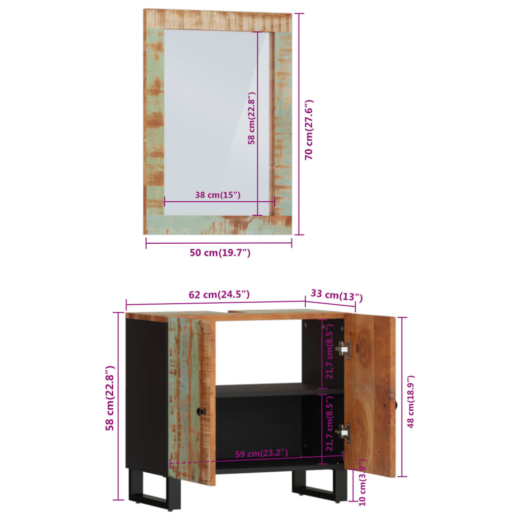 2 Piece Bathroom Furniture Set Solid Wood Reclaimed