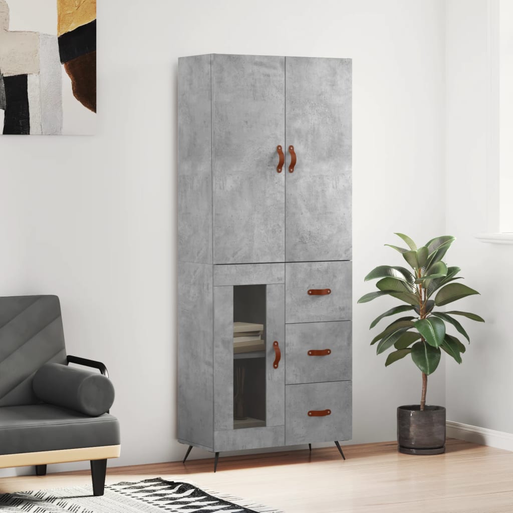 Highboard Concrete Grey 69.5x34x180 cm Engineered Wood