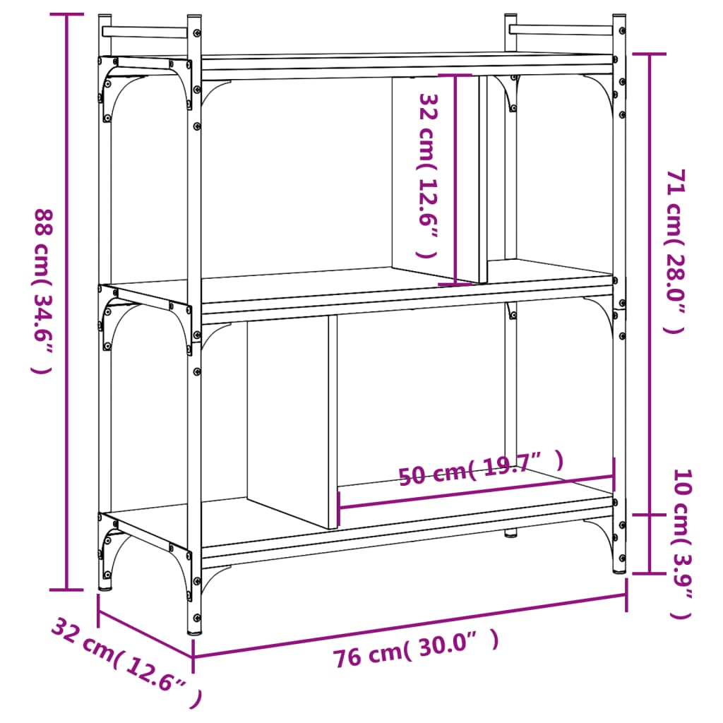 Bookcase 3-Tier Sonoma Oak 76x32x88 cm Engineered Wood