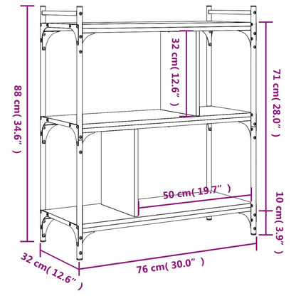 Bookcase 3-Tier Sonoma Oak 76x32x88 cm Engineered Wood