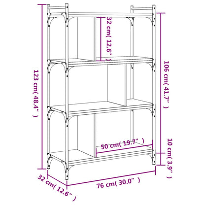 Bookcase 4-Tier Black 76x32x123 cm Engineered Wood