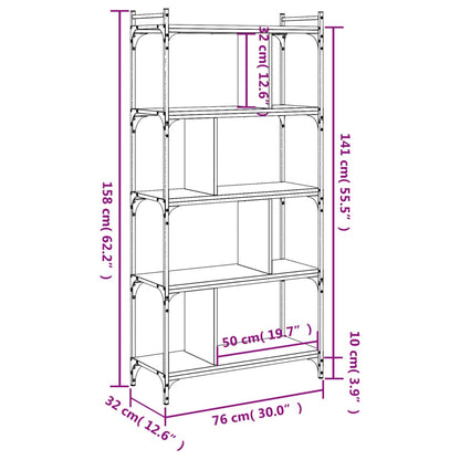 Bookcase 5-Tier Sonoma Oak 76x32x158 cm Engineered Wood