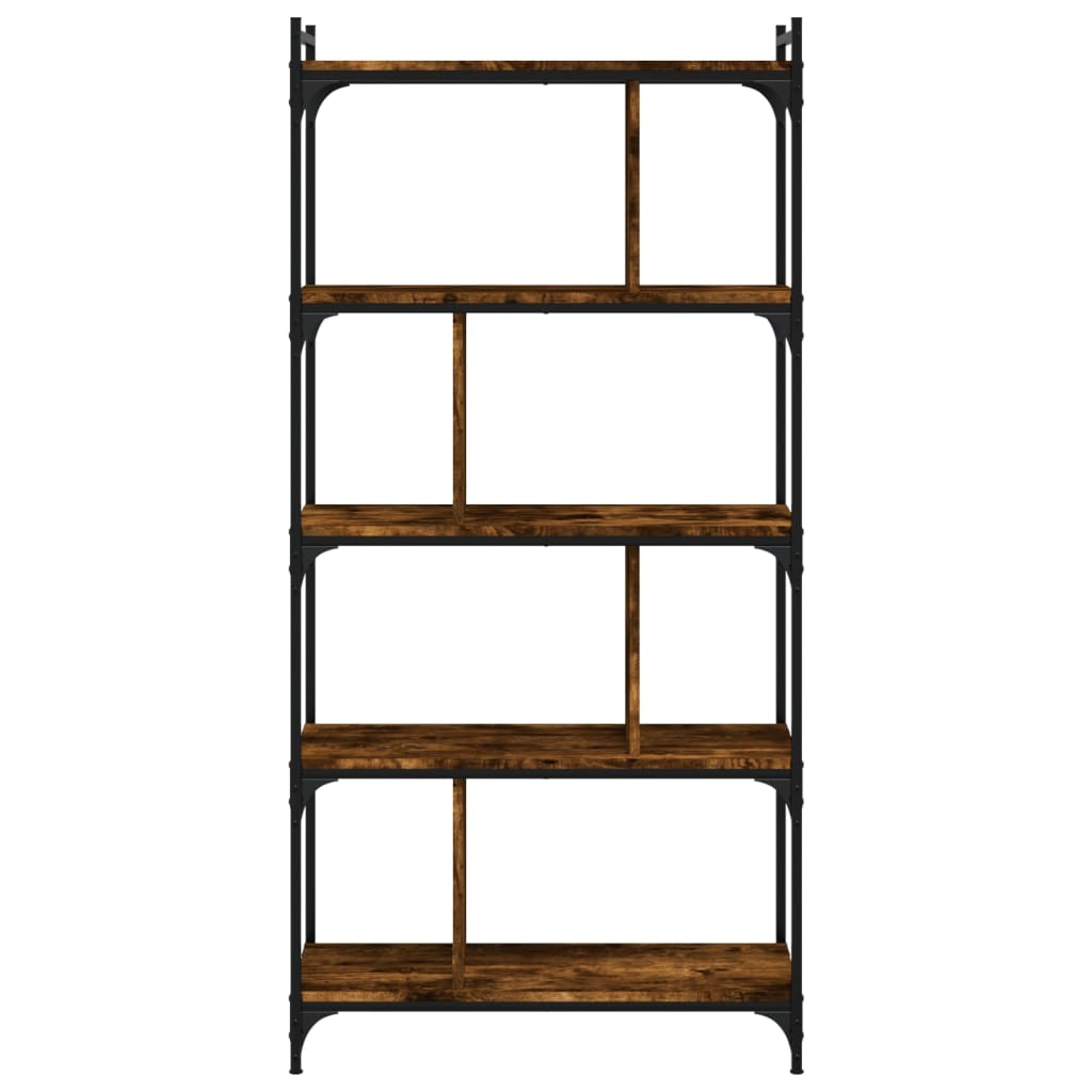 Bookcase 5-Tier Smoked Oak 76x32x158 cm Engineered Wood