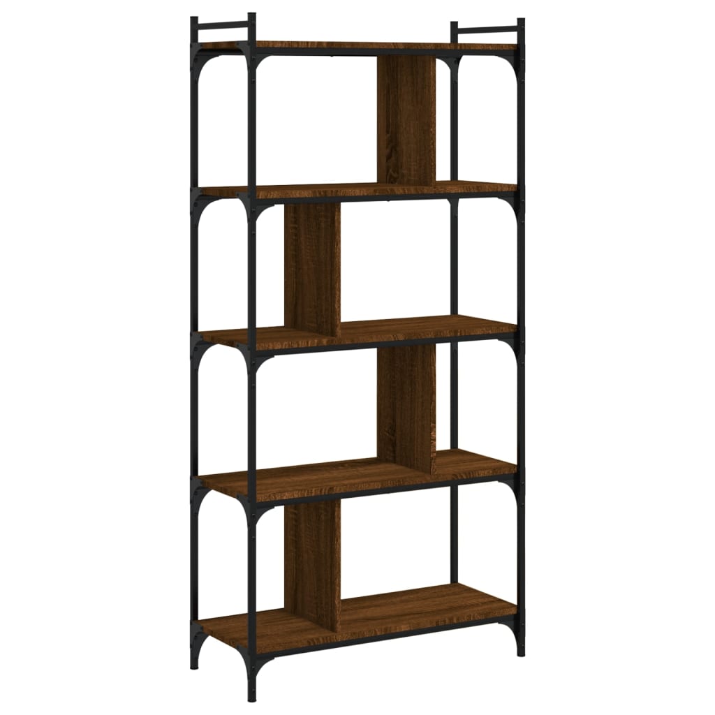 Bookcase 5-Tier Brown Oak 76x32x158 cm Engineered Wood