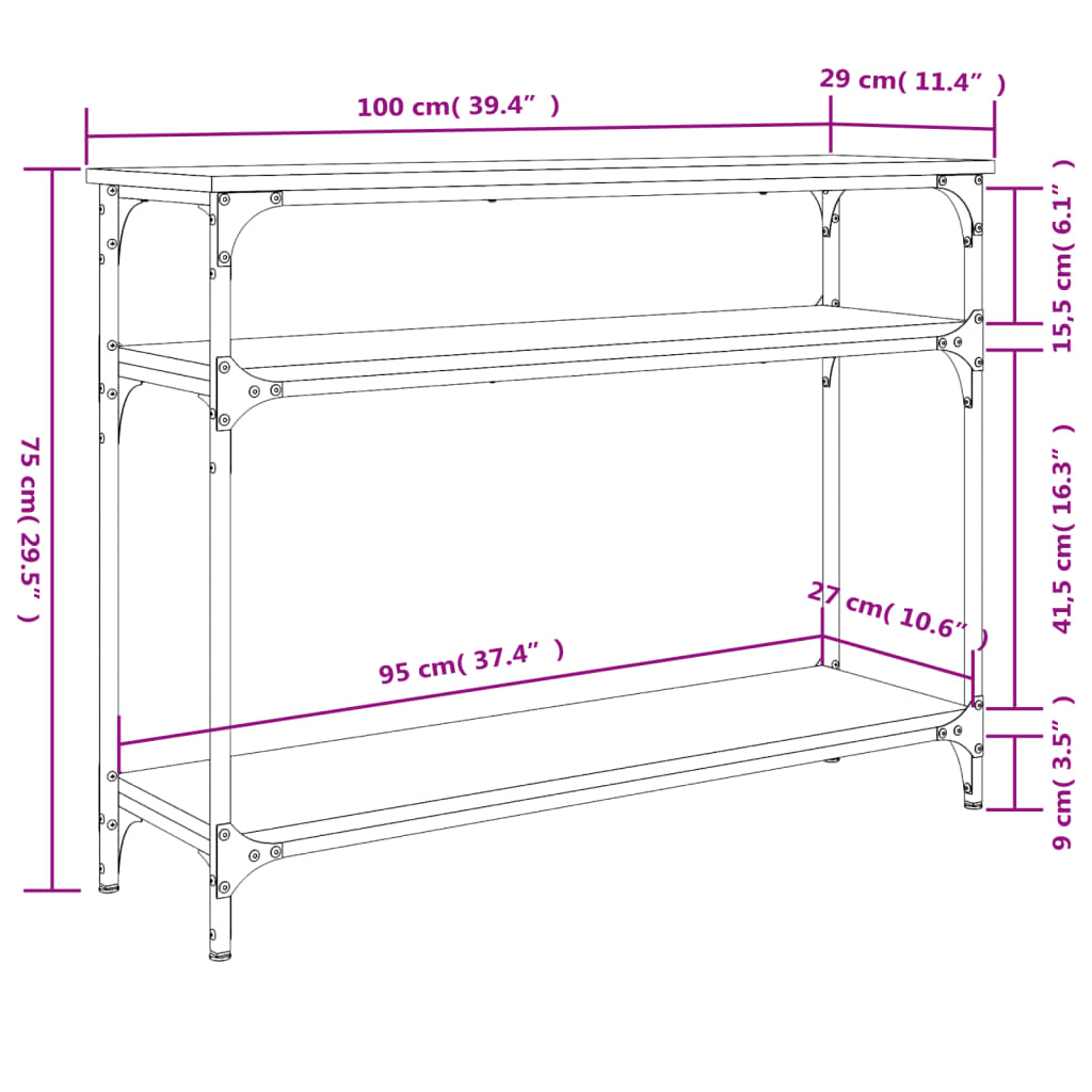 Console Table Grey Sonoma 100x29x75 cm Engineered Wood