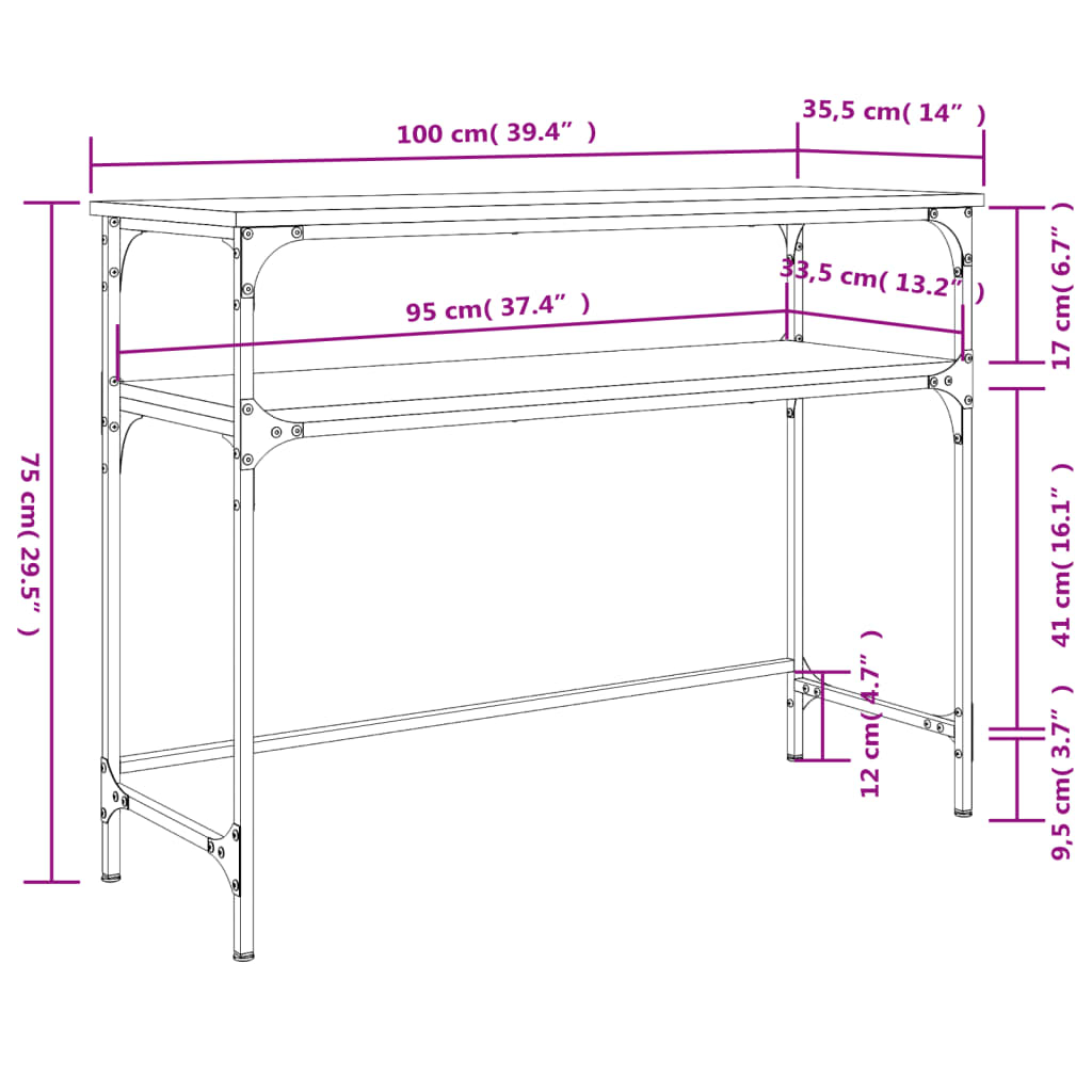 Console Table Black 100x35.5x75 cm Engineered Wood