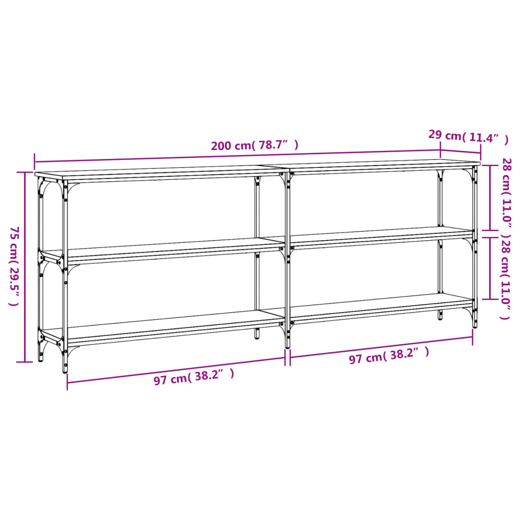 Console Table Grey Sonoma 200x29x75 cm Engineered Wood