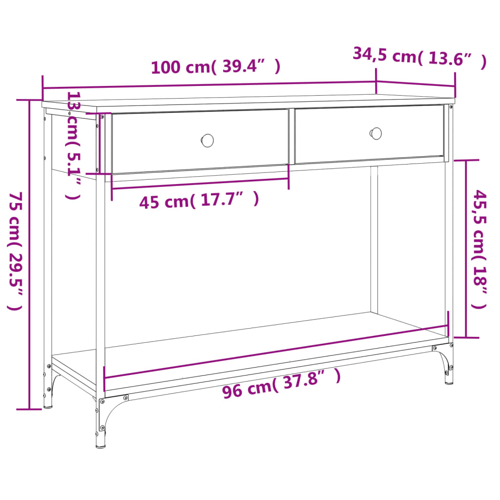 Console Table Grey Sonoma 100x34.5x75 cm Engineered Wood