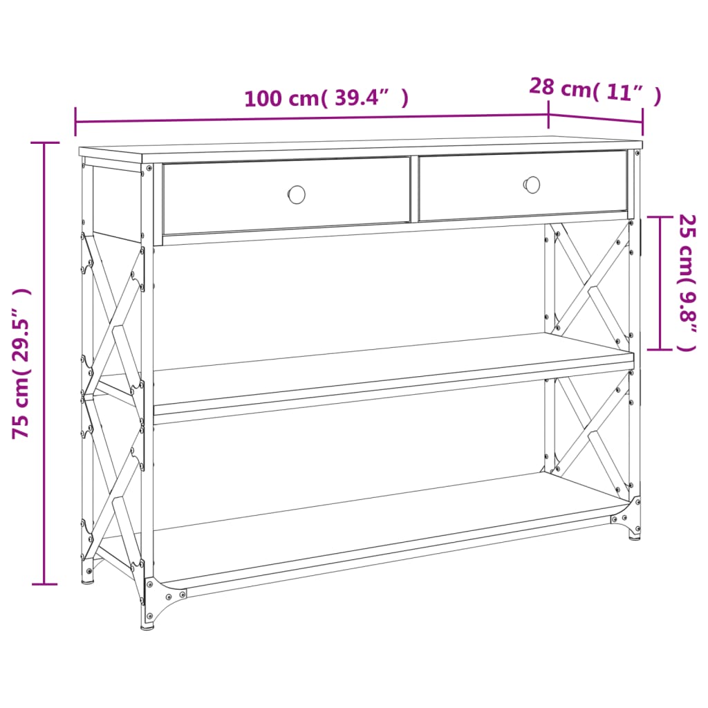 Console Table Grey Sonoma 100x28x75 cm Engineered Wood