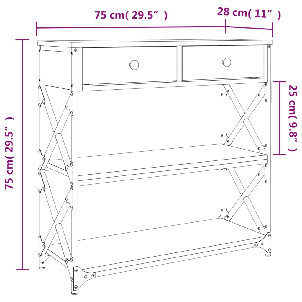 Console Table Smoked Oak 75x28x75 cm Engineered Wood