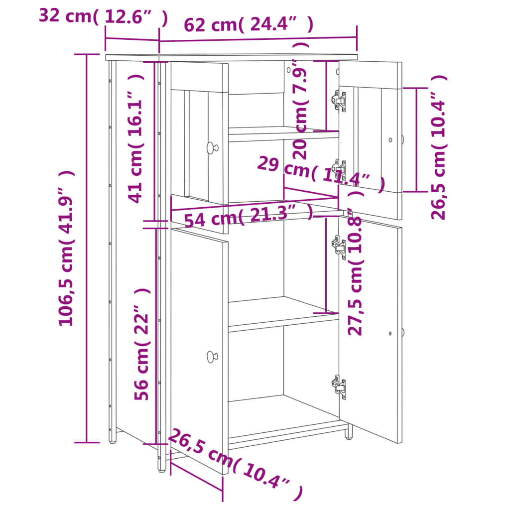 Highboard Grey Sonoma 62x32x106.5 cm Engineered Wood