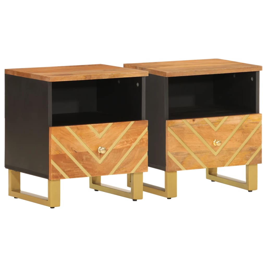 Bedside Cabinets 2 pcs Brown and Black Solid Wood Mango