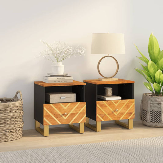 Bedside Cabinets 2 pcs Brown and Black Solid Wood Mango