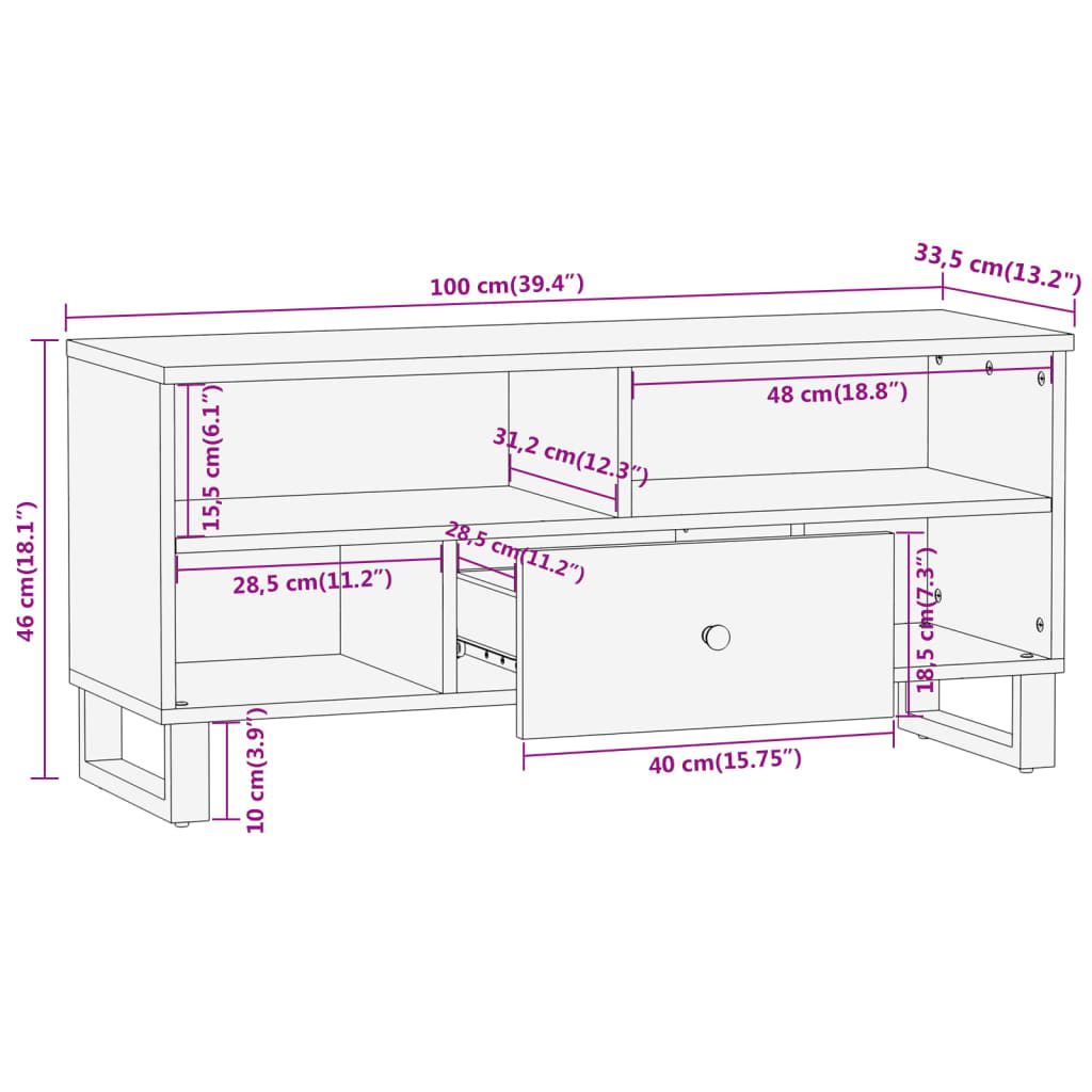 TV Cabinet Brown and Black 100x33.5x46 cm Solid Wood Mango