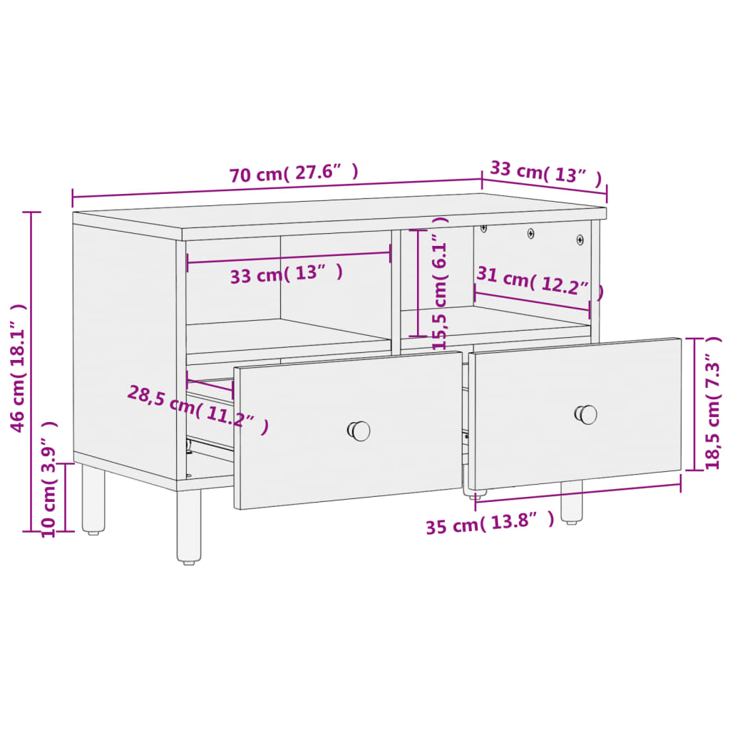 TV Cabinet Black 70x33x46 cm Solid Wood Mango