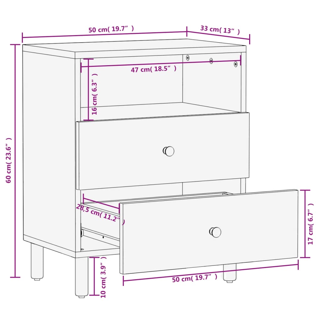 Bedside Cabinet Black 50x33x60 cm Solid Wood Mango