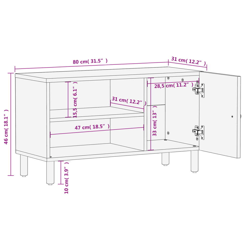 TV Cabinet Black 80x31x46 cm Solid Wood Mango