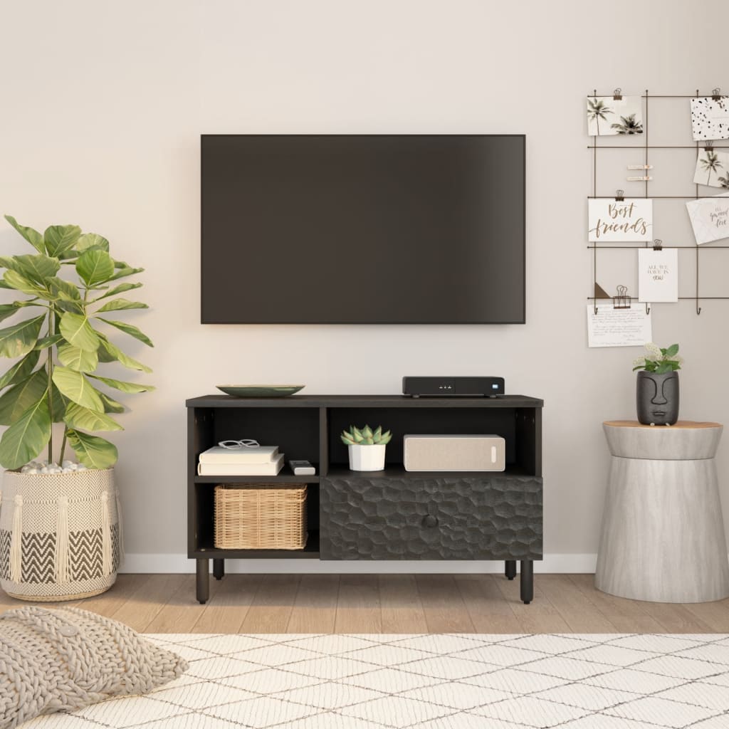 TV Cabinet Black 80x33x46 cm Solid Wood Mango