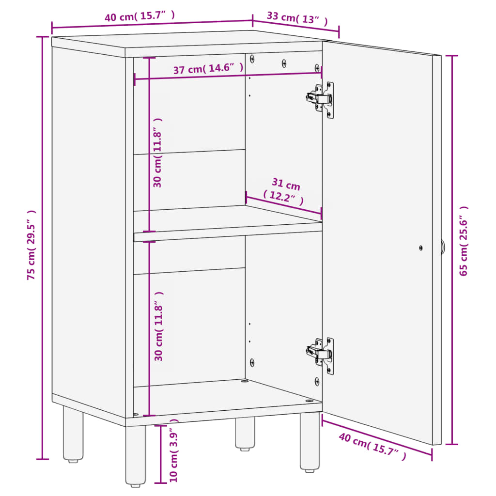 Side Cabinet Black 40x33x75 cm Solid Wood Mango