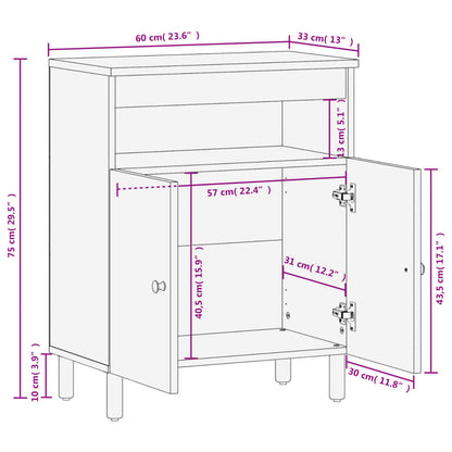 Side Cabinet Black 60x33x75 cm Solid Wood Mango