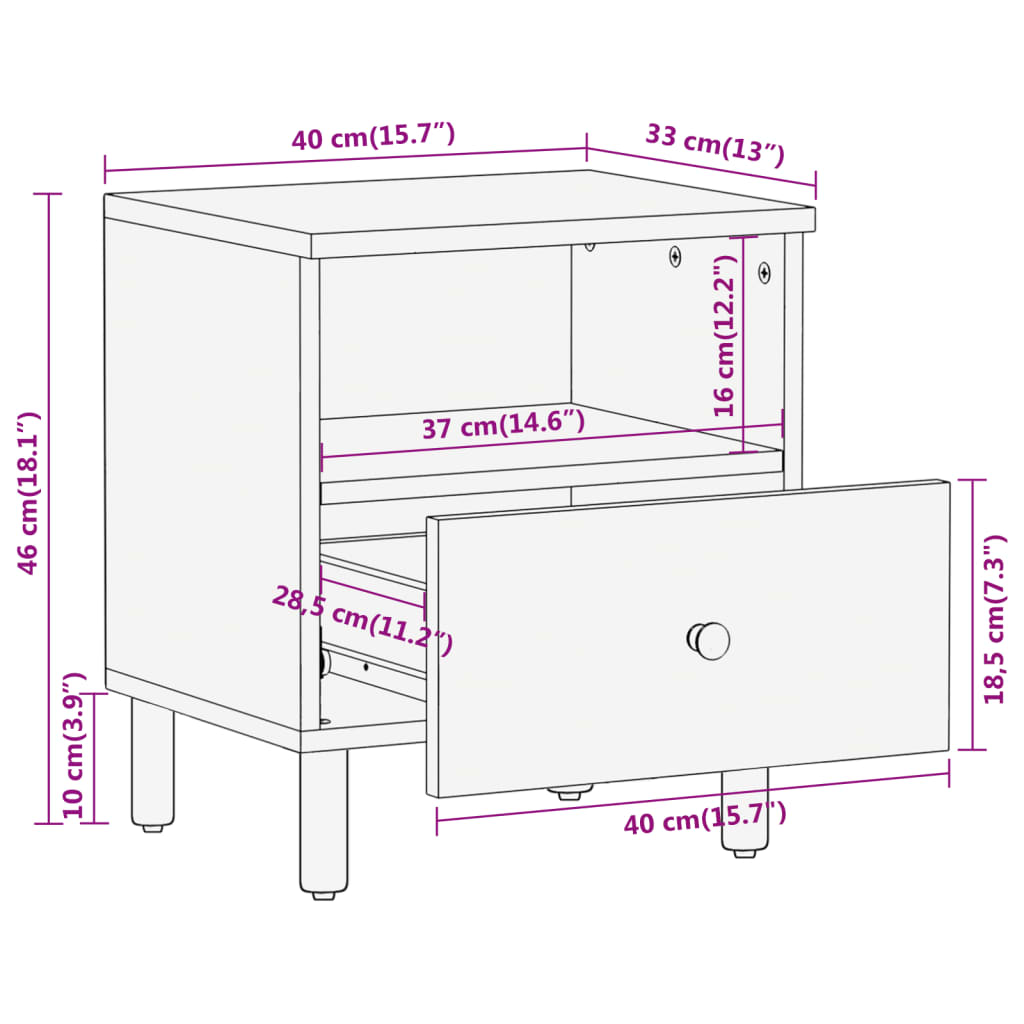 Bedside Cabinets 2 pcs 40x33x46 cm Solid Wood Mango