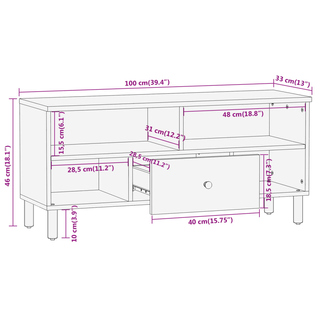 TV Cabinet 100x33x46 cm Solid Wood Mango