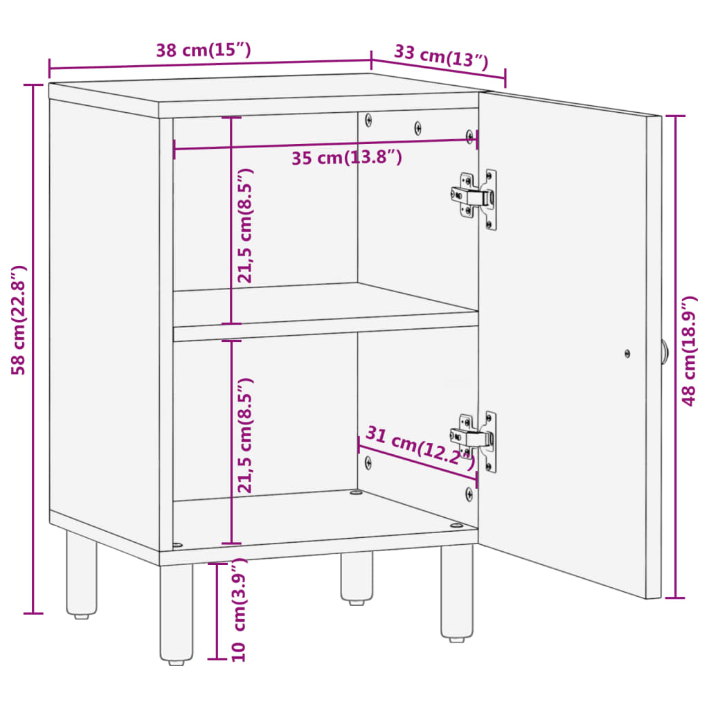 Bathroom Cabinet 38x33x58 cm Solid Wood Mango