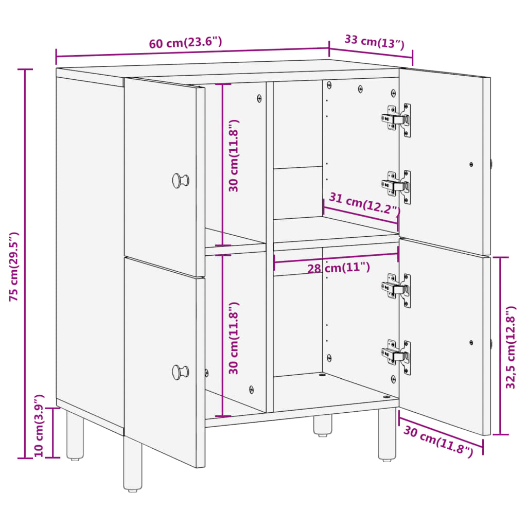 Side Cabinet 60x33x75 cm Solid Wood Mango