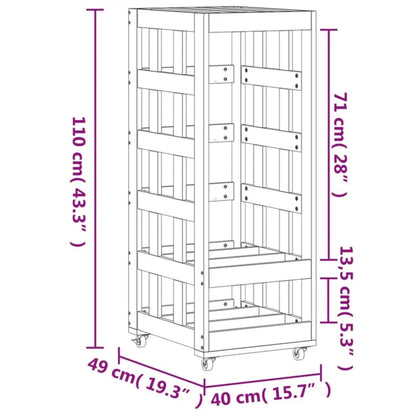 Log Holder with Wheels White 40x49x110 cm Solid Wood Pine