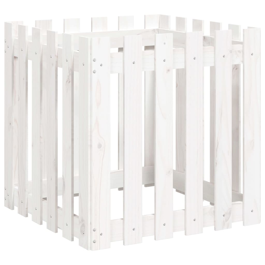 Garden Planter with Fence Design White 60x60x60 cm Solid Wood Pine