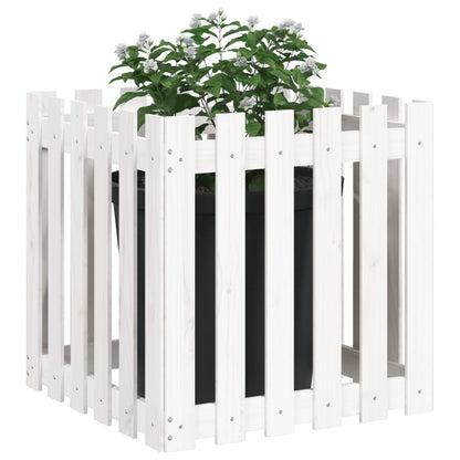 Garden Planter with Fence Design White 60x60x60 cm Solid Wood Pine