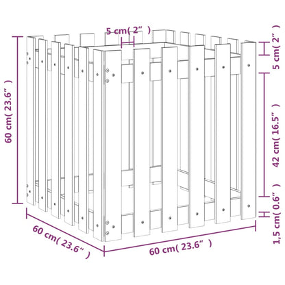 Garden Planter with Fence Design White 60x60x60 cm Solid Wood Pine