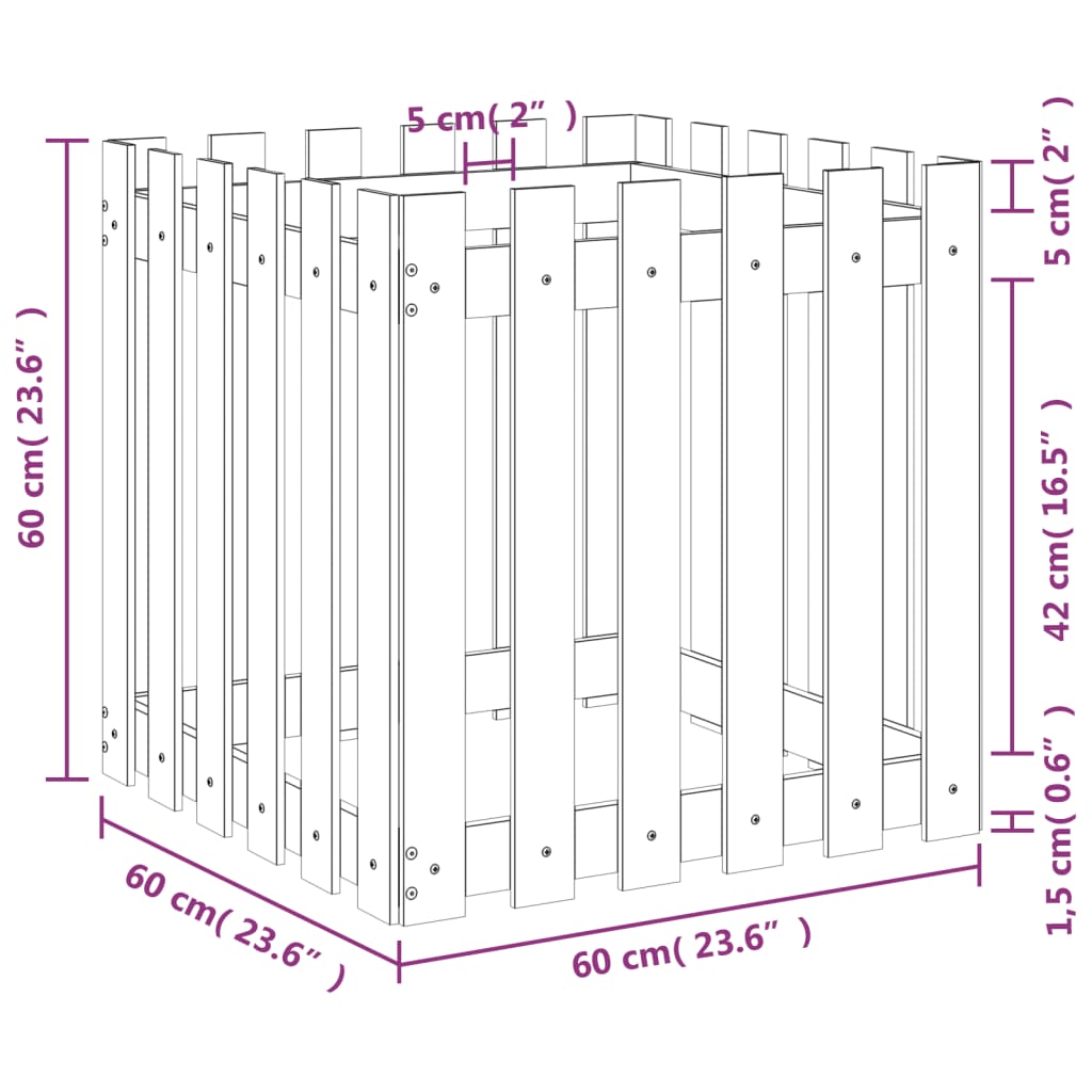 Garden Planter with Fence Design 60x60x60 cm Impregnated Wood Pine